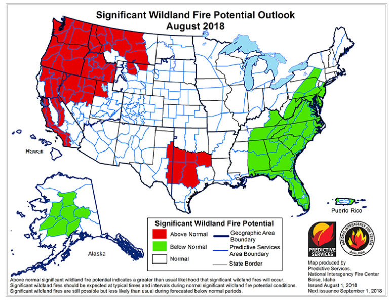 August 1st National Wildfire Outlook Potential NFLA