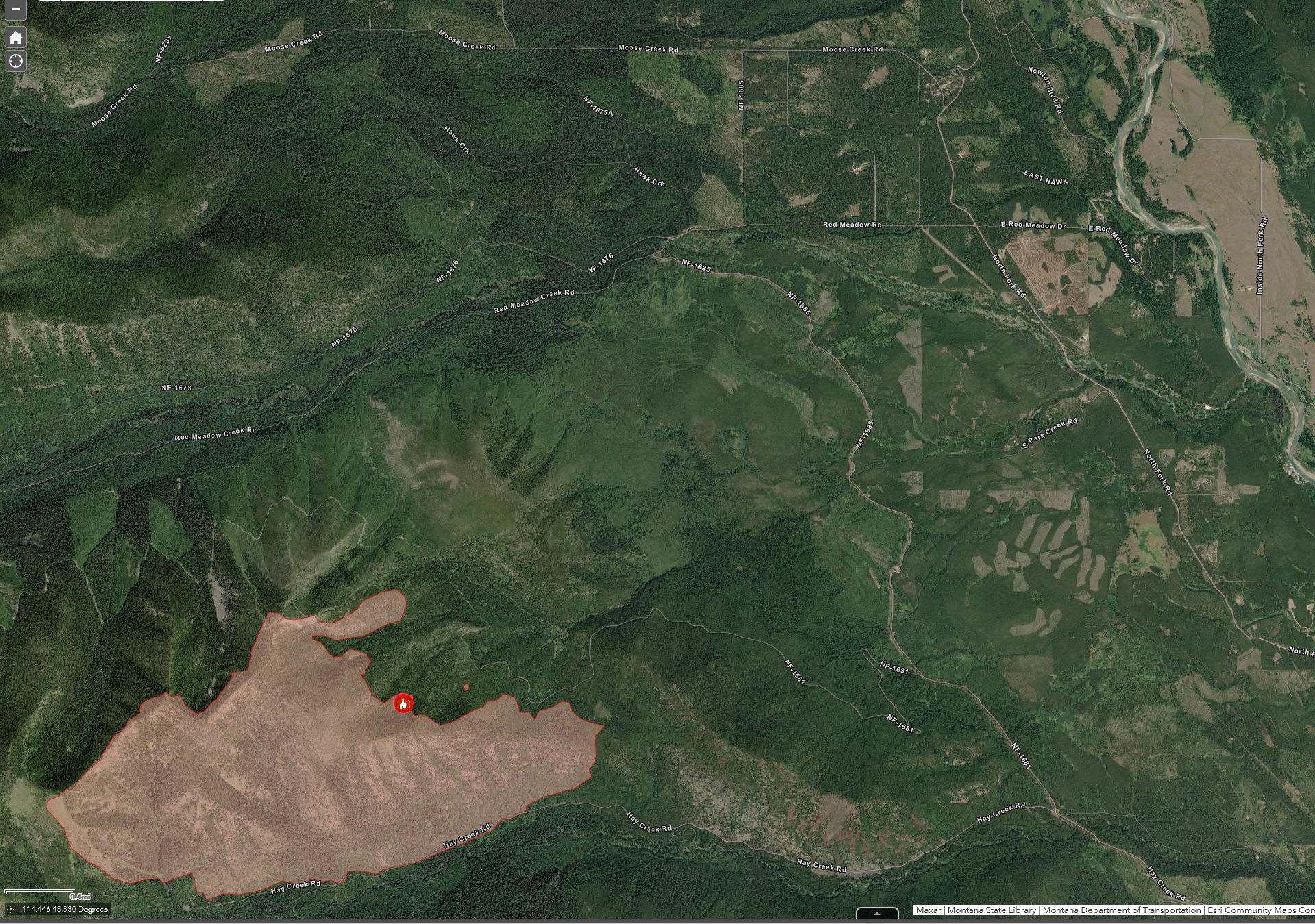 Hay Creek Fire at 1867 acres, July 27, 2021