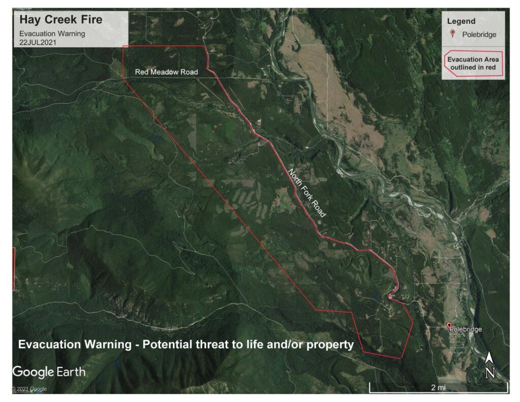 July 22, 2021 Hay Cr. Fire Evacuation Warning Map