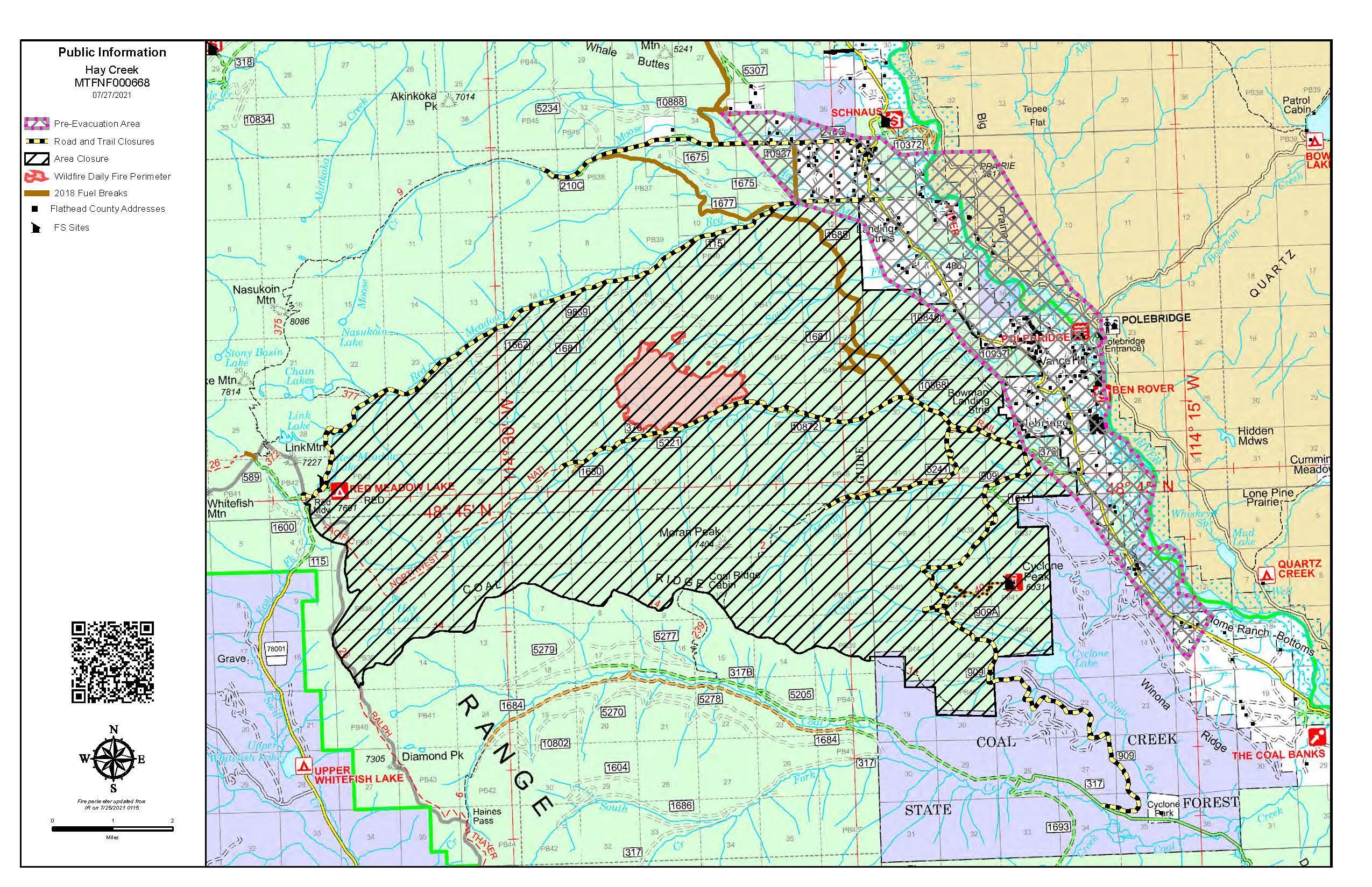 Public Information Map – Hay Creek Fire, July 27, 2021