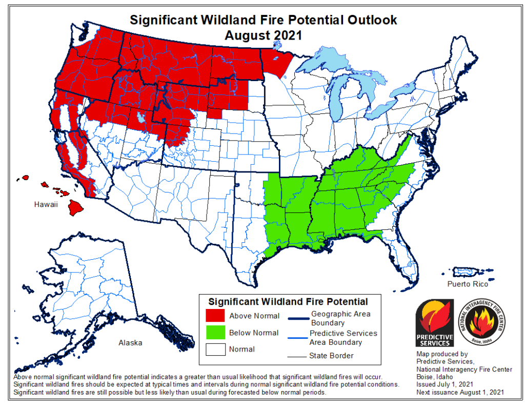 Wildland Fire Potential - Aug 2021