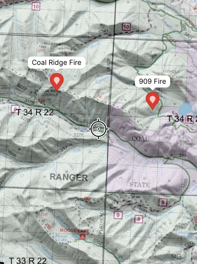 Coal Ridge and 909 fire locations - USFS