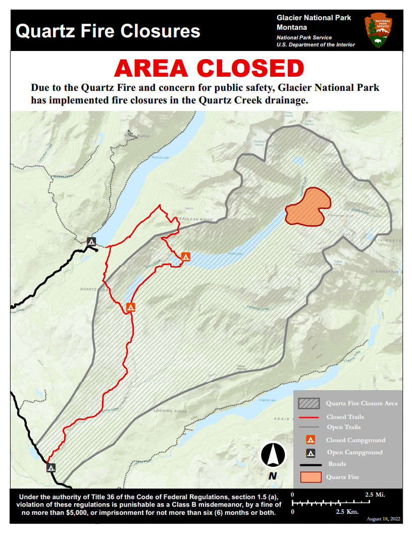 Quartz Fire Closure Map, August 18, 2022