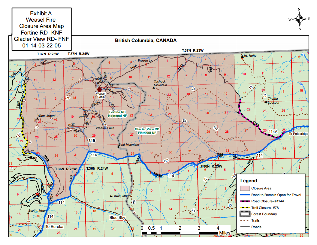 Weasel Fire Area Closure Map