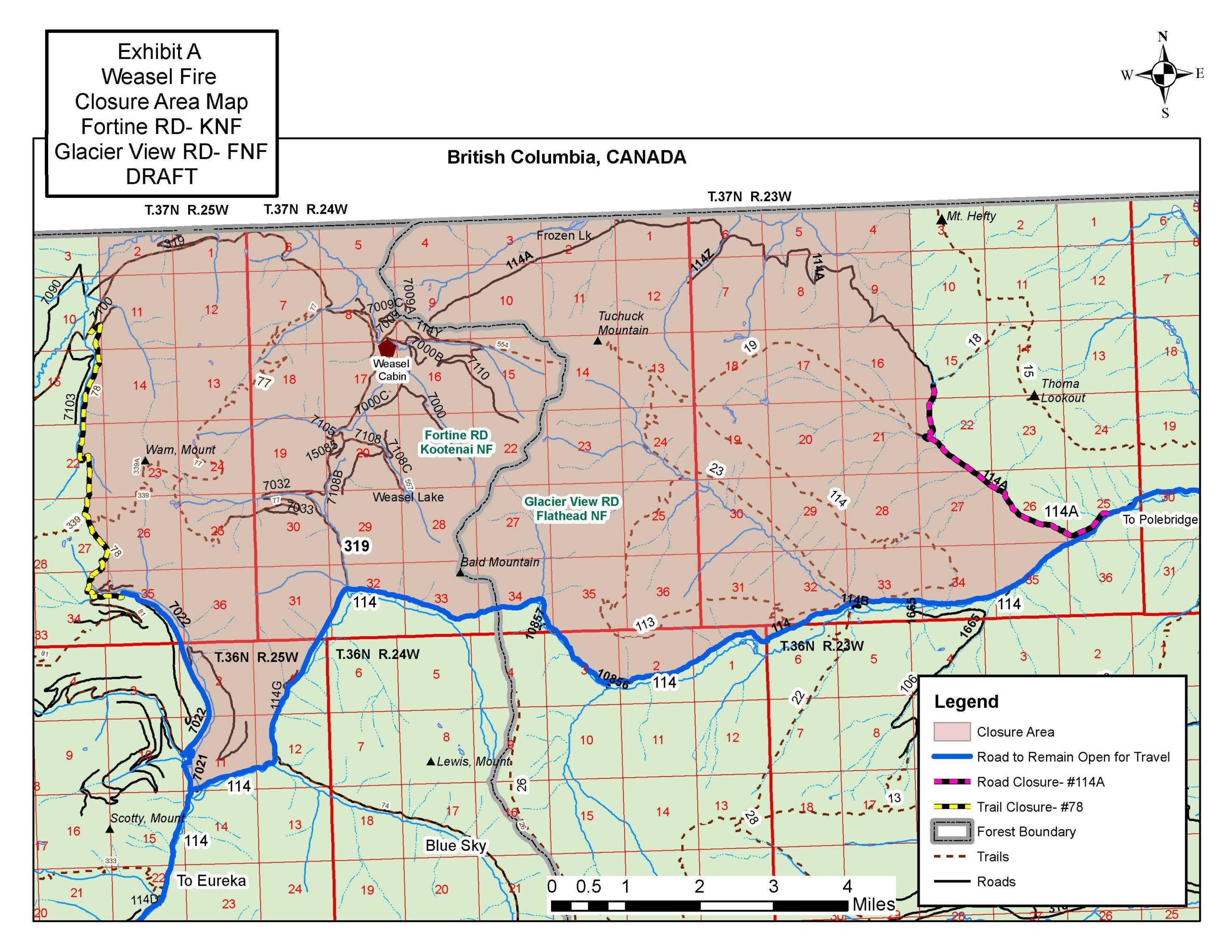 Weasel Fire Closure Map, August 6, 2022