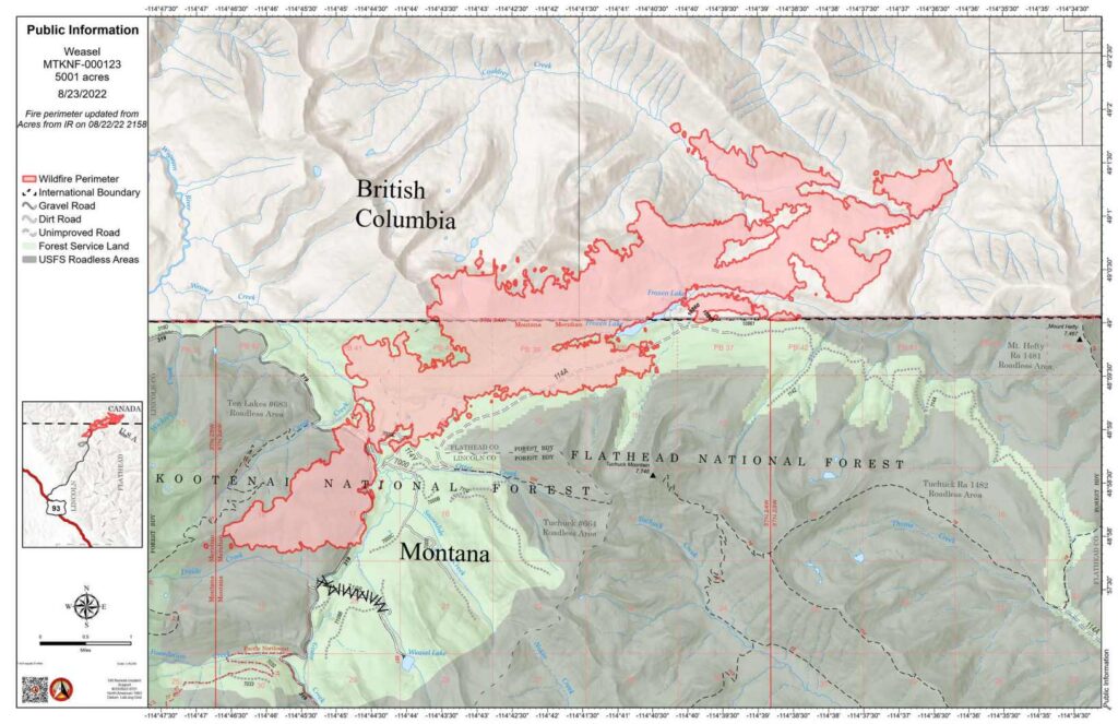 Weasel Fire Map, August 23, 2022