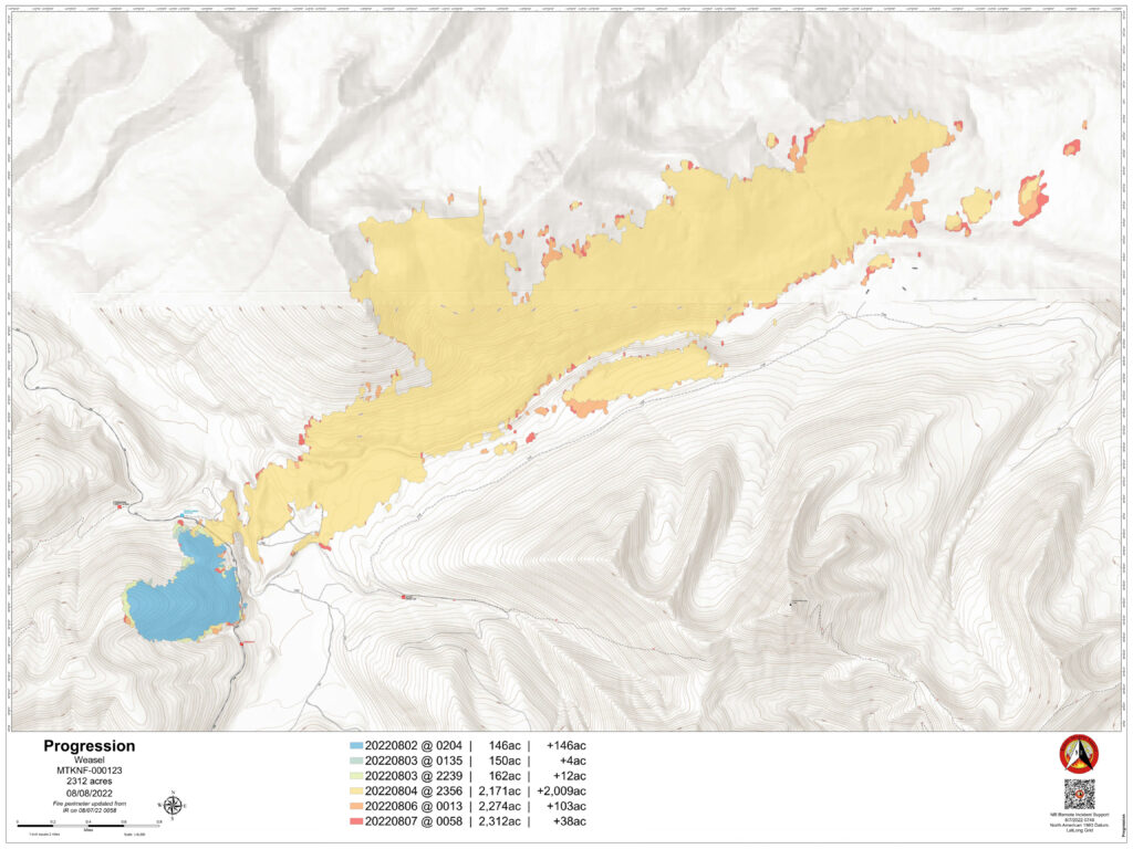 Weasel Fire Progression as of August 7, 2022