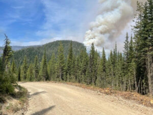 Weasel Fire from Weasel Lake Road, August 22, 2022 - RJ McDole, USFS