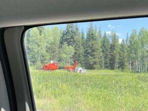 Red Meadow Fire, July 19, 2023 - helicopter at Moran Meadow - photo courtesy of Cheryl Crane
