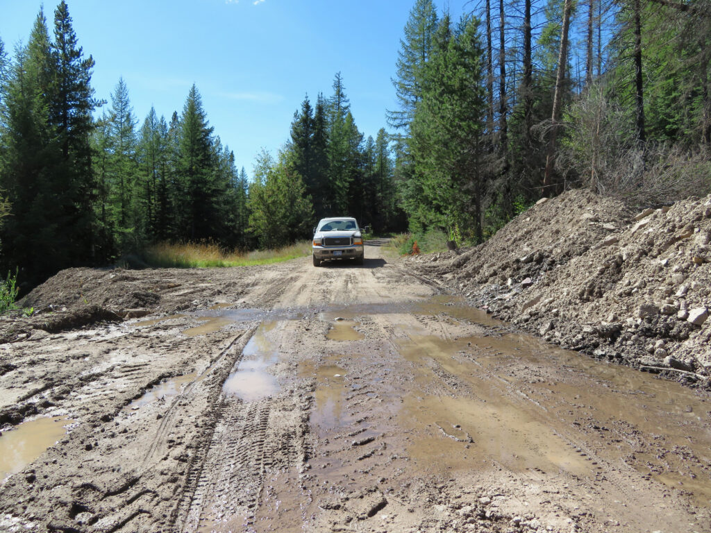 Hay Creek Rd Mile 8 Slump, water seepage, looking west, August 30, 2024 - W. K. Walker